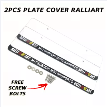 2Pcs Car Plate Cover with RALLIART Logo Universal FREE SCREW BOLTS STAINLESS