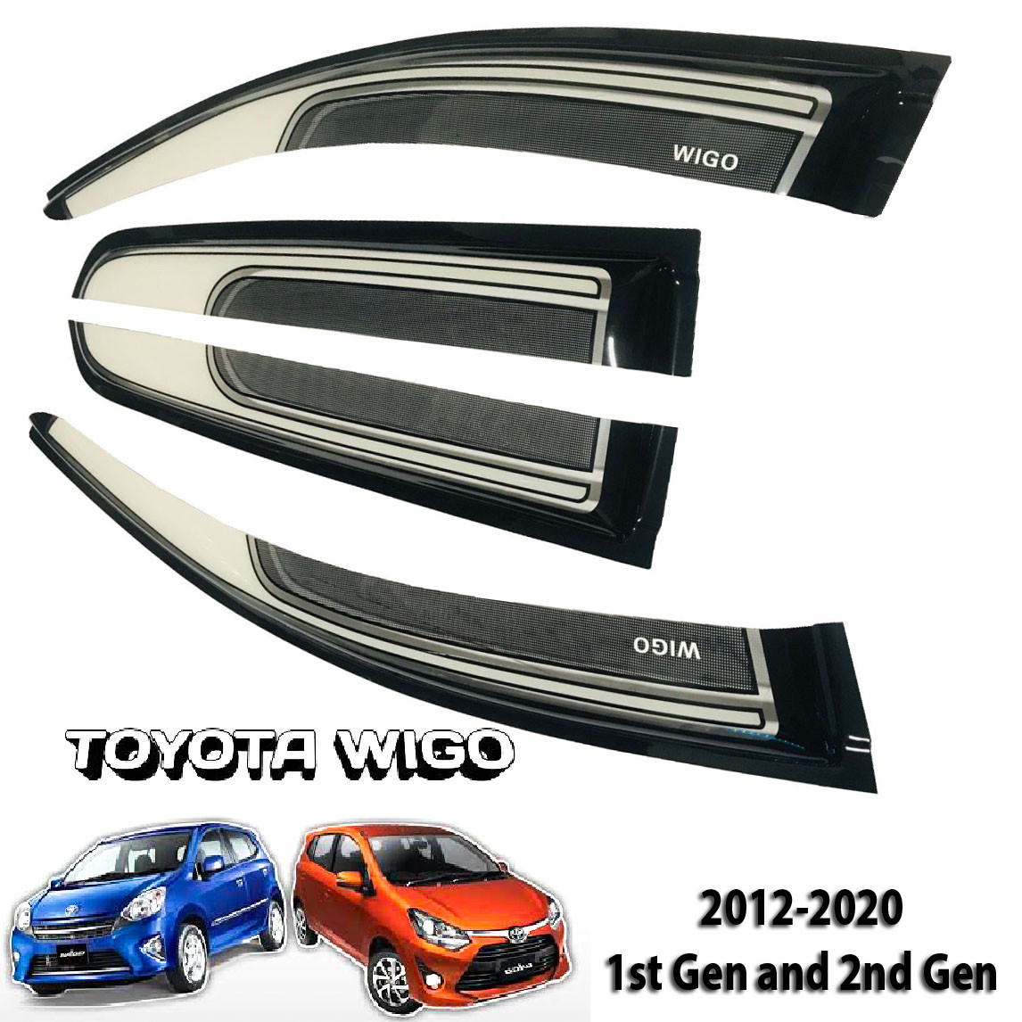 CDMYD-030C Toyota WIGO 2012-2020 1st Gen and 2nd Gen Two Tone Rain Visor White+Black Two-Toned