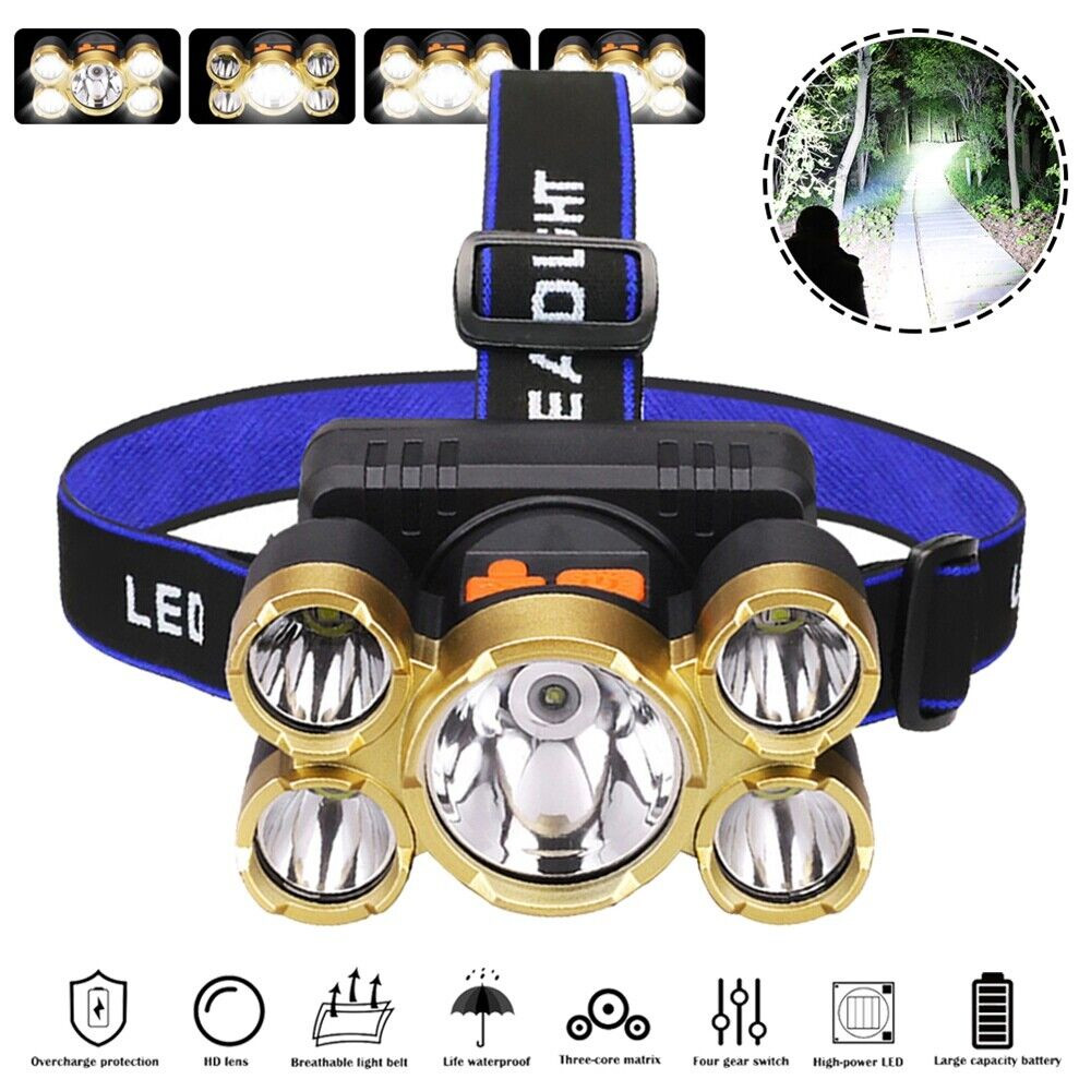 5Led Flashlight Head Lamp Rechargeable Motion Head use Lights for Camping Running Hiking