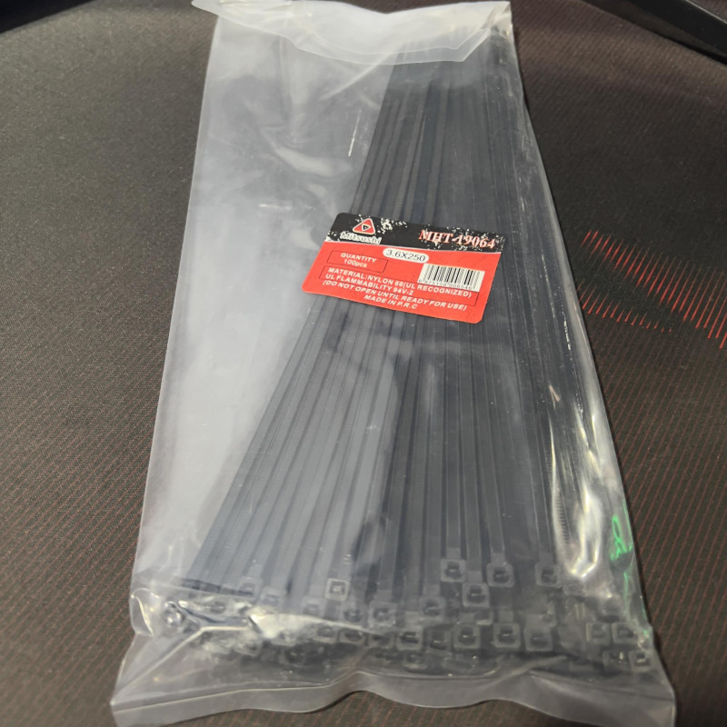 100pcs (3.6 x 250mm) BLACK NYLON CABLE TIE