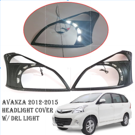 Toyota Avanza 2012-2015 Head Light Cover Garnish Carbon Fiber with DRL Led Light White
