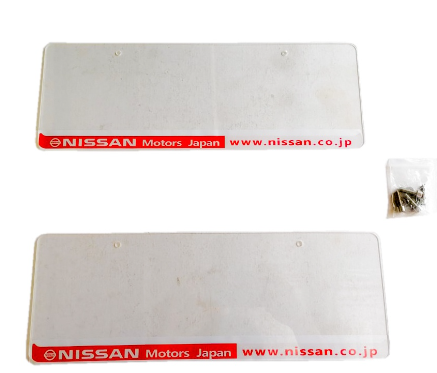 2Pcs Car Plate Cover with NISSAN MOTORS Logo Universal FREE SCREW BOLTS STAINLESS