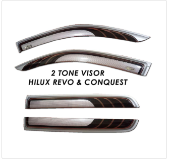 Toyota Hilux Revo and Conquest 2016-2023 Rain Visor Sun Guard Window Two Tone Silver Net Aeromax