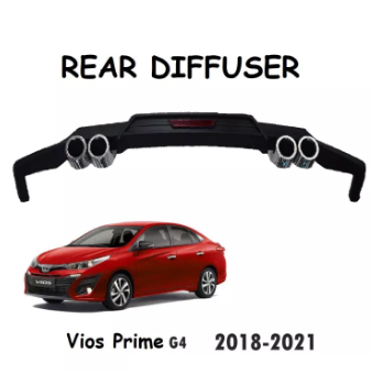 2018-2022 Toyota Vios 4th Gen Rear Bumper Lip Diffuser with Twin Muffler Tip BLACK