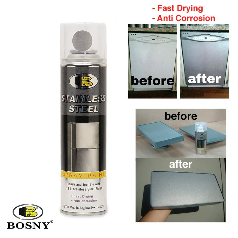 225g BOSNY Stainless Steel Spray Paint Fast Drying Anti Corrosion House Care Refrigerator