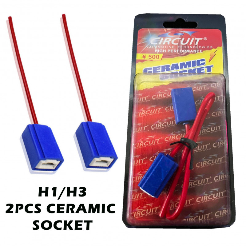 CIRCUIT 2pcs H1 H3 Ceramic Base Bulb Socket Lamp Holder Auto Parts Male Connector Copper Core Wire