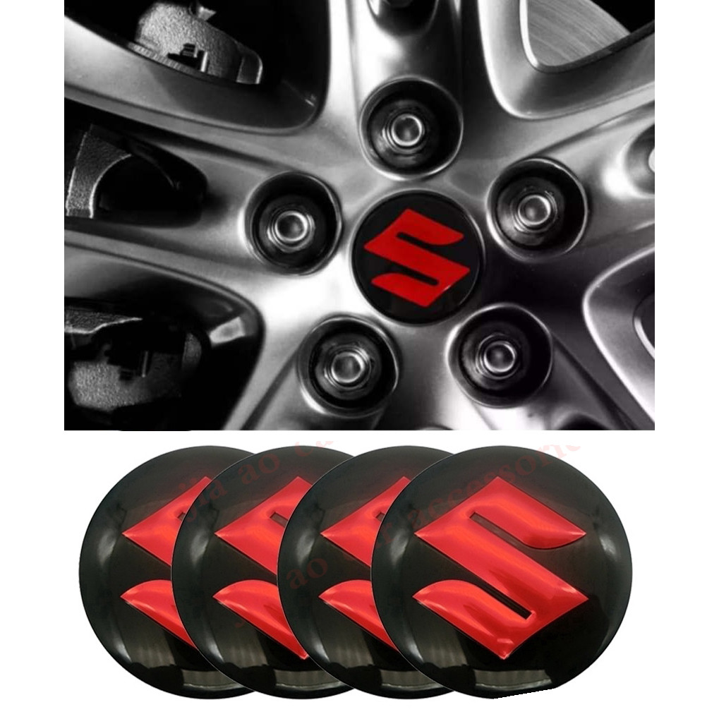 4PCS 56mm SUZUKI Car Center Cap Emblem Wheel sticker Hub Caps Mags Red Logo 3D