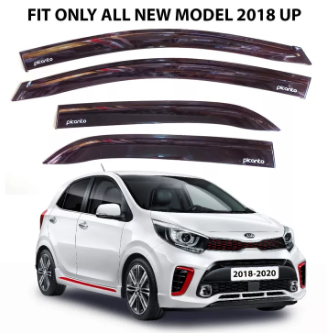 Kia PICANTO 2018-2020 Door Visor w/ Logo OEM Black Rain Visor Sun vent window guard