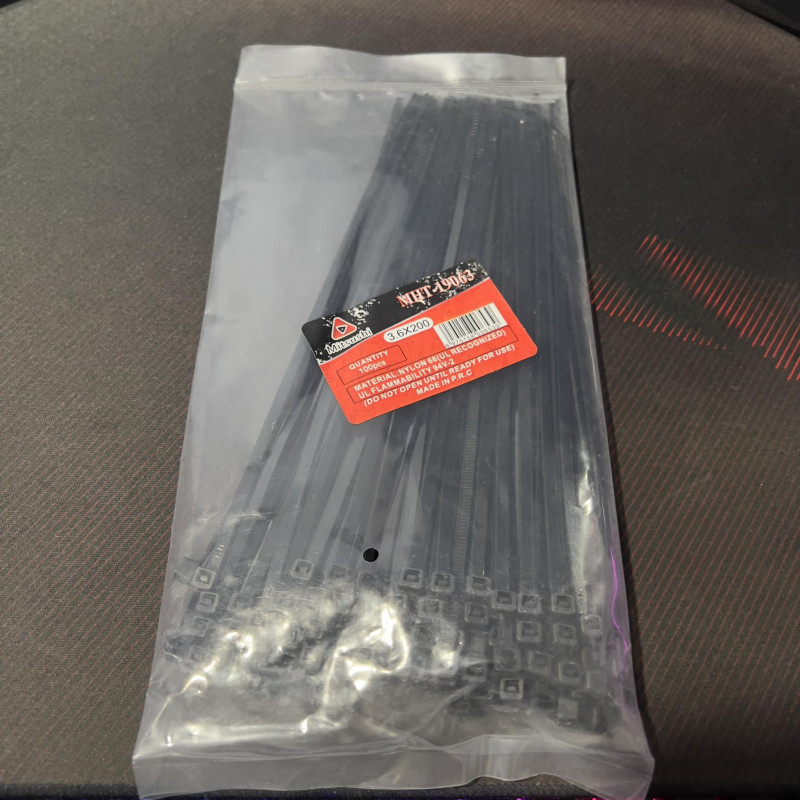 100pcs (3.6 x 200mm) BLACK NYLON CABLE TIE