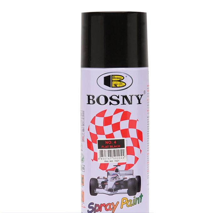 FLAT BLACK NO.4 Color BOSNY Spray Paint 100% Acrylic Quick Drying