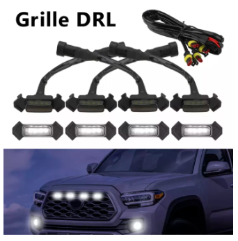 Car LED Grille 12v Lights 4Pcs/Set with Wiring Harness Kit Front Grills Lighting for Honeycomb Mesh Grill