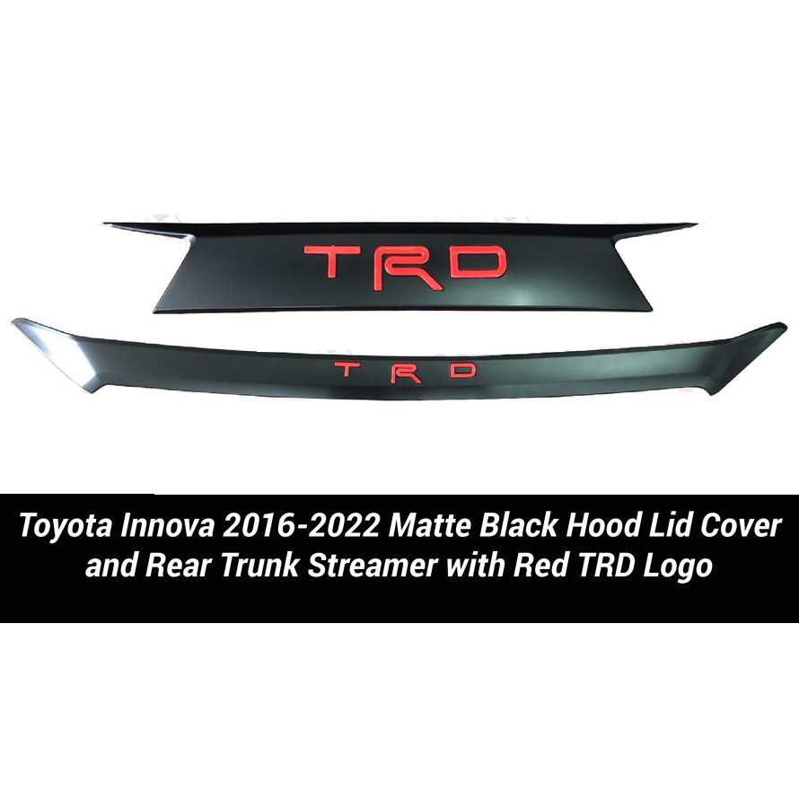 Toyota Innova 2016-2021 Matte Black Hood Lid Cover and Rear Trunk Streamer with Red TRD Logo