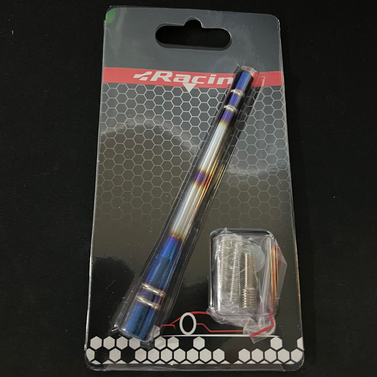 Code#04 TITANIUM CAR STICK ANTENNA universal CNC Alloy Blue/Silver Two Tone 13cm FM/Am Signal Radio