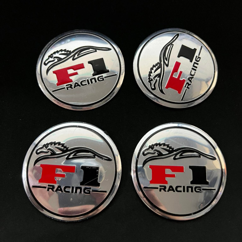 F1 RACING 4pcs Car Wheel Center Hub Cap Sticker Cover Metal Case 56mm Tire Mags Emblem Badge Decal 3D