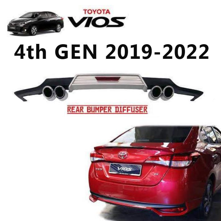 2018-2022 Toyota Vios 4th Gen Rear Bumper Lip Diffuser with Twin Muffler Tip SILVER