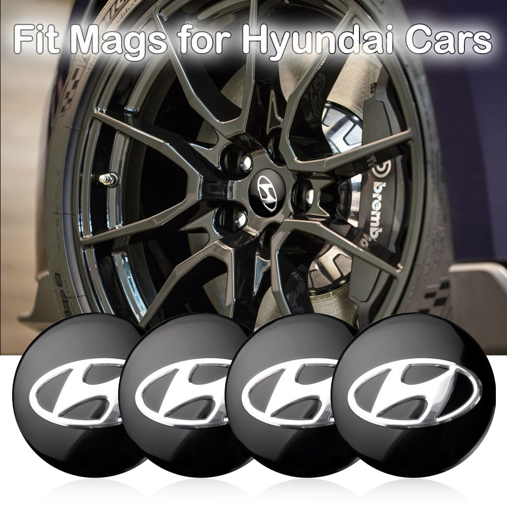 Hyundai 4PCS Wheel Center Hub Cap Stickers Decal 56mm Hub Center Cap Car Rim Wheel Mags Emblem 3D Sticker Metal