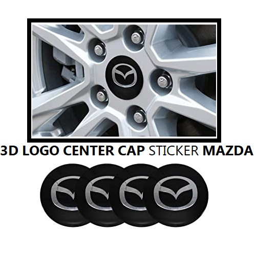 4PCS 56mm MAZDA Black Car Center Cap Emblem Wheel sticker Hub Caps Mags Black 3D