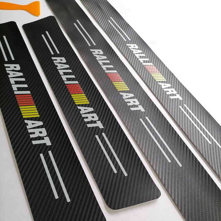 RALLI ART Carbon Fiber Decal Car Door Step Sill Protector Sticker Decal 4pcs