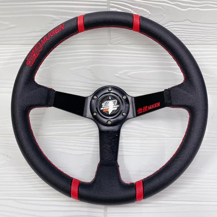 Racing Car Drifting Steering Wheel Deep Corn with Red Line and Logo MUGEN