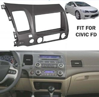 2006-2011 Honda Civic FD Panel Double Din Head Unit Radio Car Stereo Kit w/ Harness (Grey)