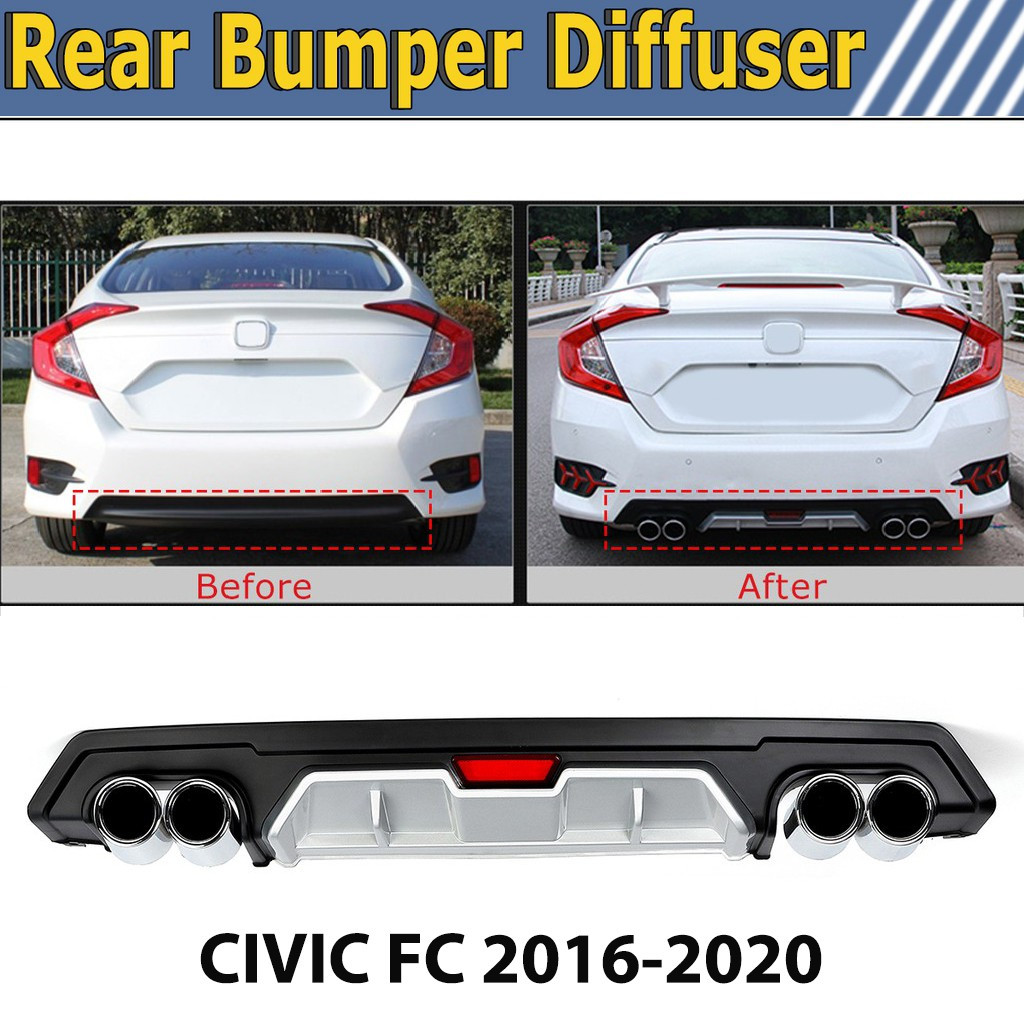 CDMRL-001A HONDA CIVIC FC 2016-2020 Rear Bumper Diffuser Round Quad Tip Silver Black