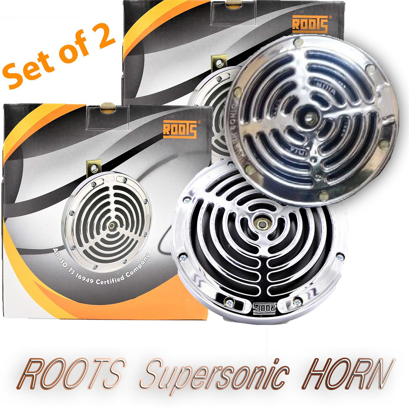 ROOTS Iron Clutch Supersonic Silver Steel Grill Horn Original 12V (SET OF 2 HORNS) Car Horn Hi/Lo