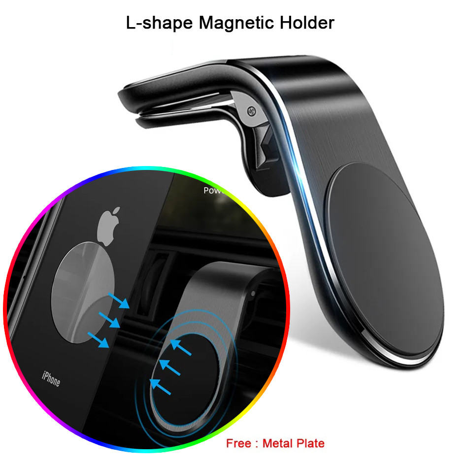 L-Shaped Cars Mobile Phone Holder Magnetic Suction Comes With a Magnetic Plate Metal
