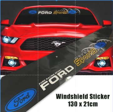 Ford Sports windshield sticker Universal with Reflector Letters and Black Background