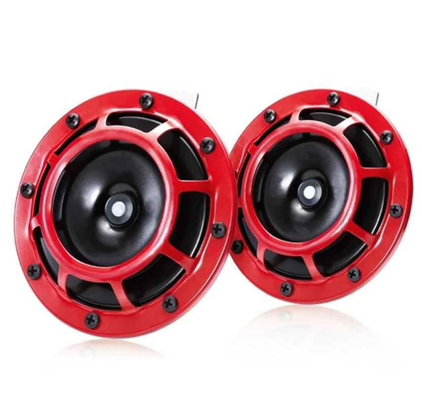 RED Super Tone Horn Dual Car Grille Horns 12V Universal 139Db