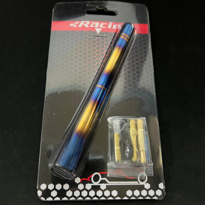 Code#05 TITANIUM CAR STICK ANTENNA universal CNC Alloy Blue/Gold Two Tone 13cm FM/Am Signal Radio
