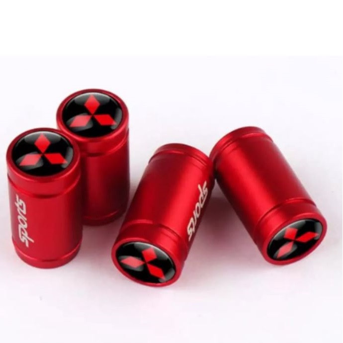 RED MITSUBISHI 4pcs Tire Air Valve Caps cover SPORTS Aluminum Alloy Car Wheel Tyre Stem Air Caps Colored