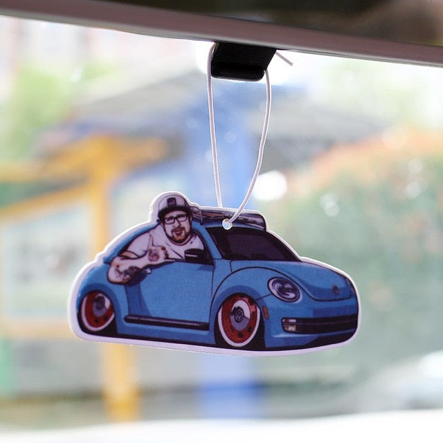 JDM Japan BEETLE BLUE Badge Car Paper Air Freshener Auto Hanging Perfumed Fragrance (Black ice)