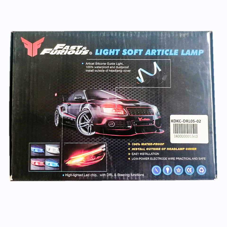 KDKC-DRL05-02 2x 60cm Red & Amber Dual Color DRL Headlight Tube Type Slim Flexible Switchback