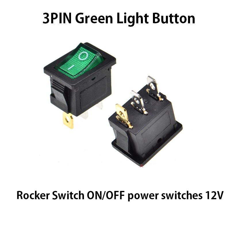 KCD2 3PIN Switch GREEN Led Light Color  ON/OFF power switches 12V