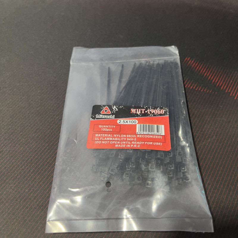 100pcs (2.5 x 100mm) BLACK NYLON CABLE TIE