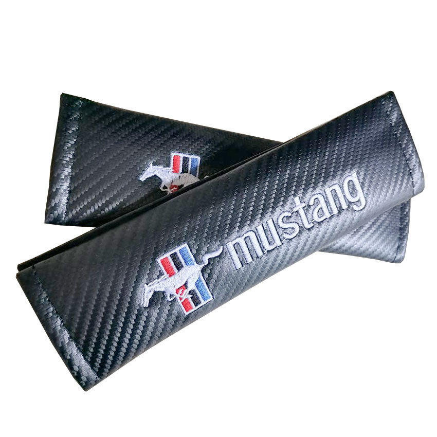 MUSTANG 2pcs Car Seat Belt Shoulder Pad Carbon Fiber Sports Design Seat Belt Cover