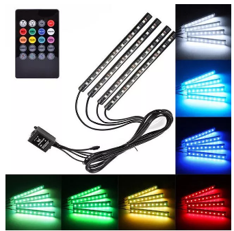 12 LED 4Pcs RGB Car Interior Neon Strip Light Multicolor Atmosphere Lamp With Music Remote Control