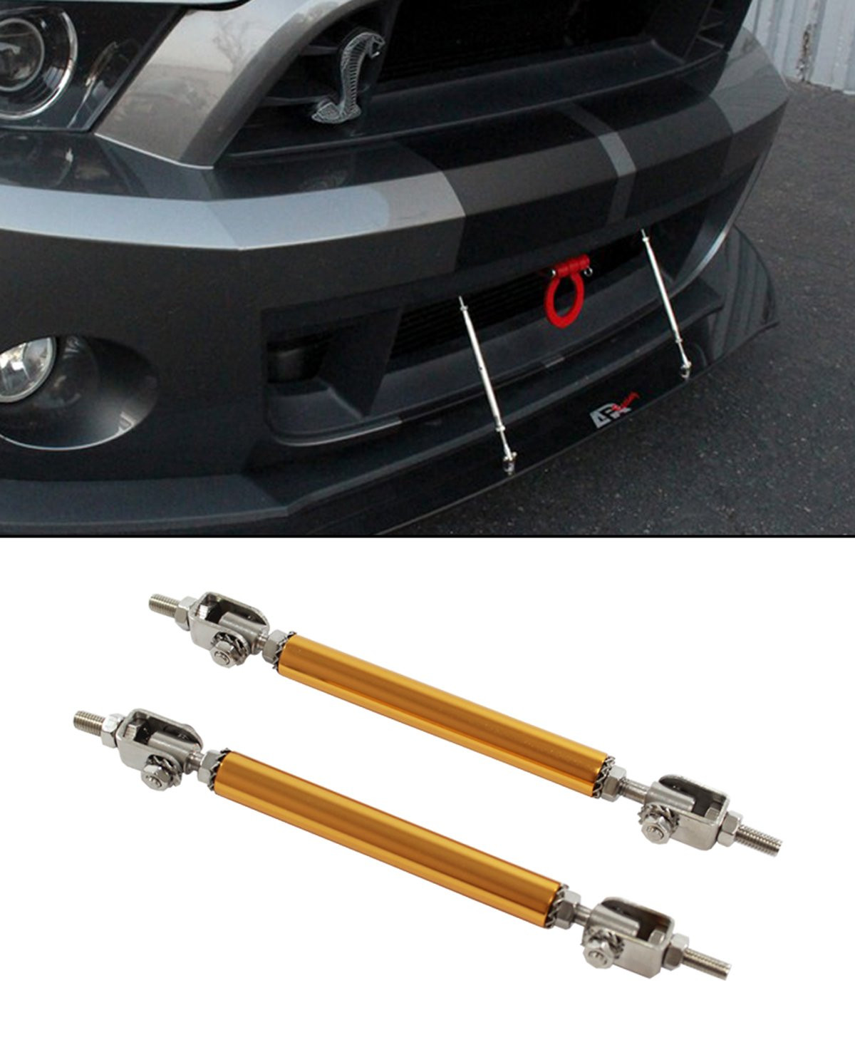 15CM Car Front Diffuser Bumper Splitter Rod Adjustable GOLD