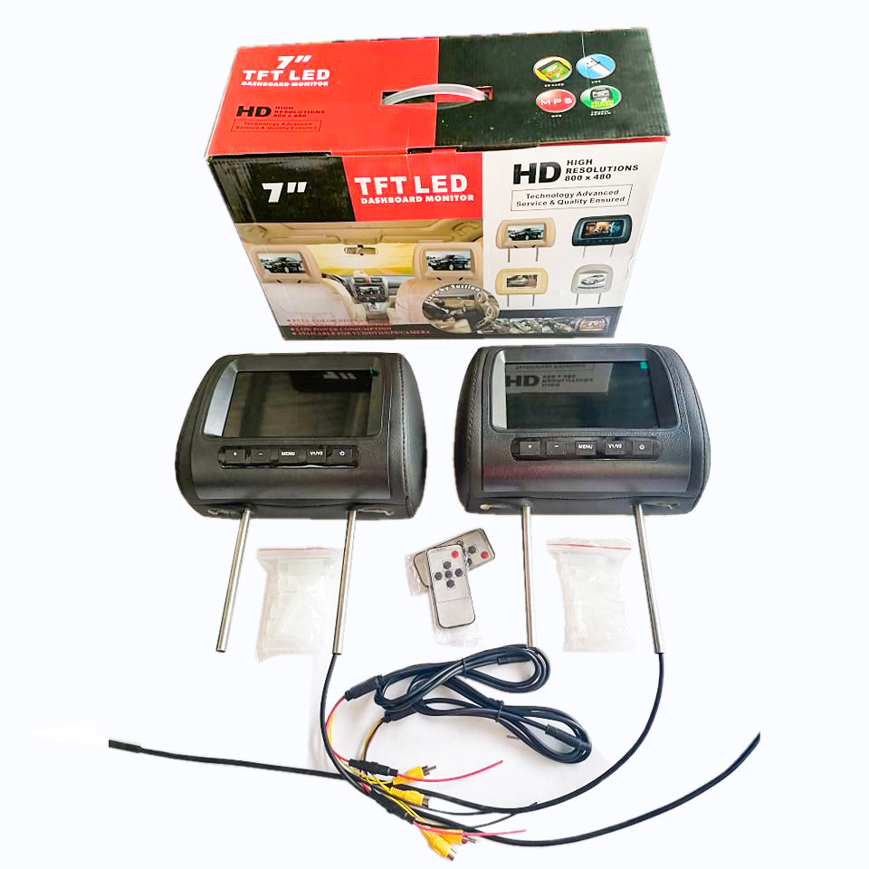 7″ TFT LED MONITOR Headrest 7 inch LED 2pcs Monitor Black Leather