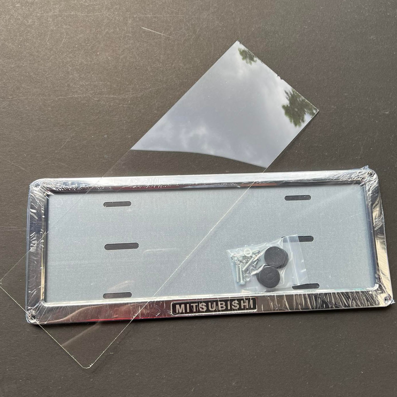 1PC MITSUBISHI Car Plate Cover Deflector Chrome Plate License Frame Cover with Clear Number Cover