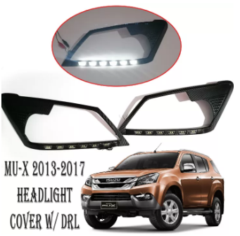 Isuzu Mux 2013-2017 Head Light Cover Garnish Carbon Fiber with DRL Led Light White