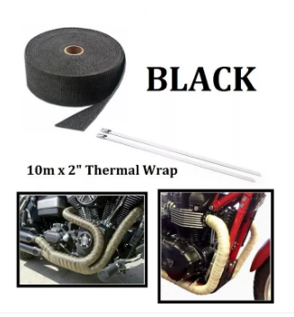 BLACK 5m x 2" Car Motorcycle Thermal Wrap Insulating Exhaust Muffler