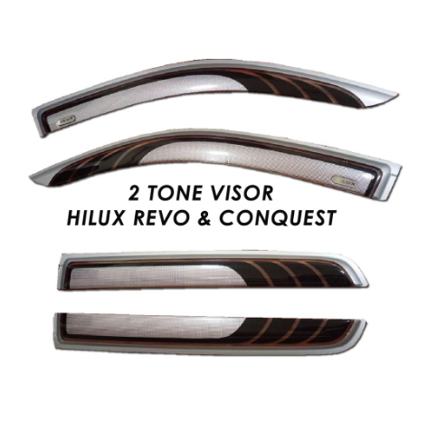 Toyota Hilux Revo and Conquest 2016-2020 Rain Visor Sun Guard Window Two Tone Silver Net Aeromax
