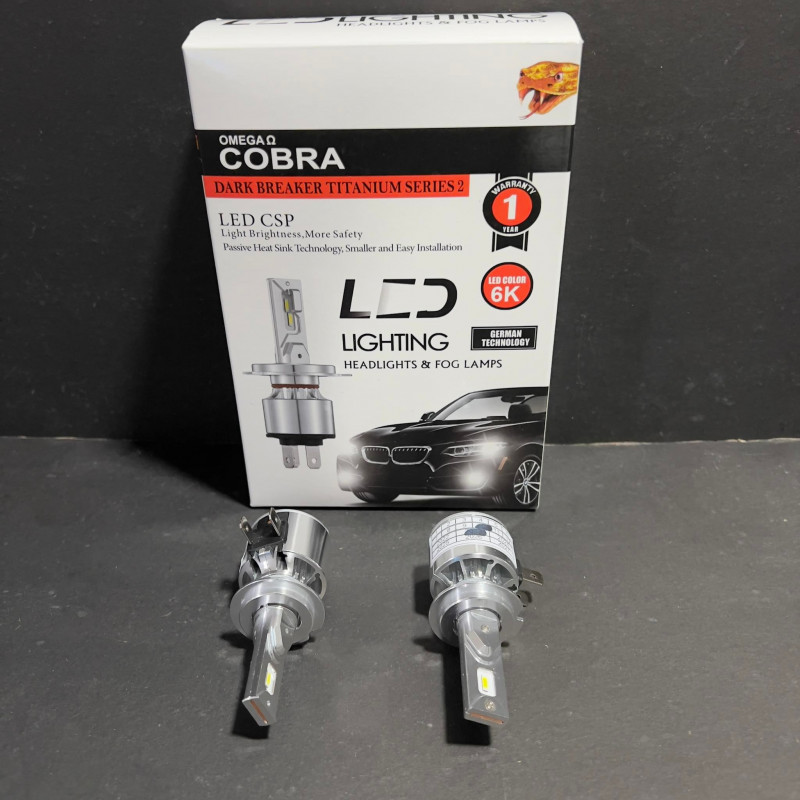 H7 OMEGA COBRA DARK BREAKER TITANIUM SERIES 2 LED CSP BULB LIGHT CAR HEADLIGHT AND FOG LAMP 6000K