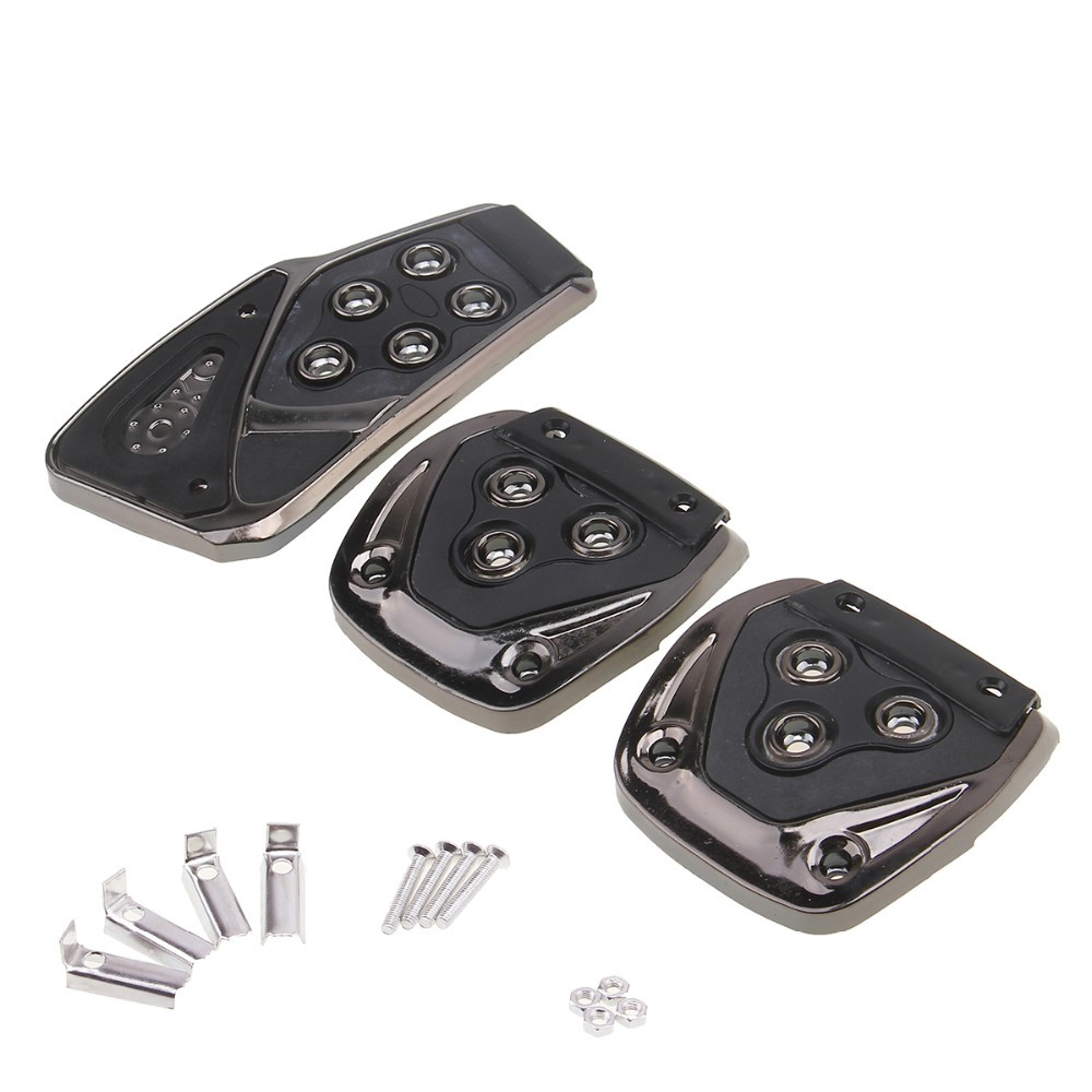 EURO R Nonslip Pedal Pad Cover 3 Pcs for MT Automotive Car BLACK/SILVER