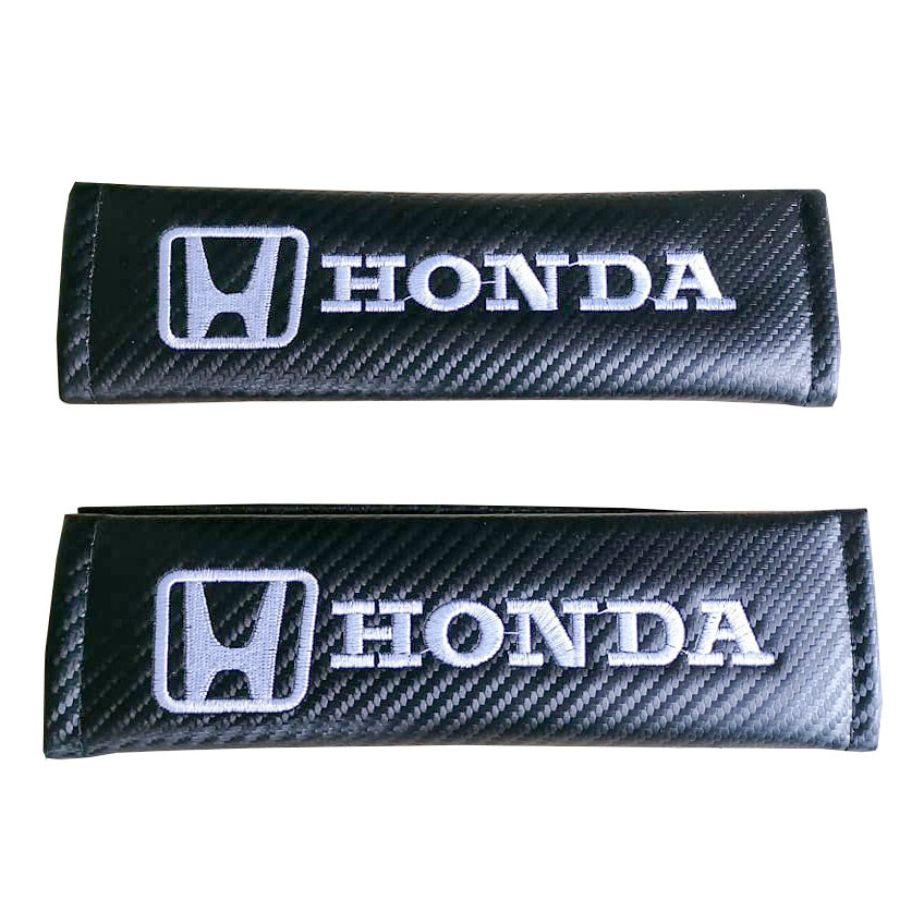 HONDA white Letter 2pcs Car Seat Belt Shoulder Pad Carbon Fiber Sports Design Seat Belt Cover