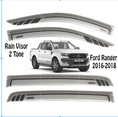 Ford Ranger 2015-2021 T6 T7 T8 Rain Sun Visor 2 Tone Aeromax Silver Net Fit Sleek Rain Visor