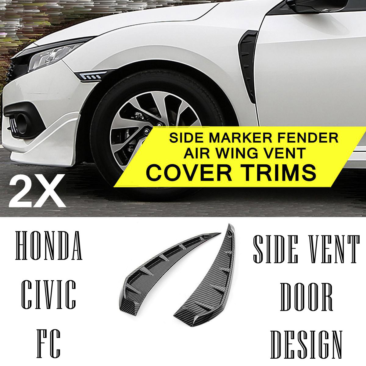 Honda Civic FC RS 2016-2021 Shark Grille Air Flow Side Vent Decoration CARBON