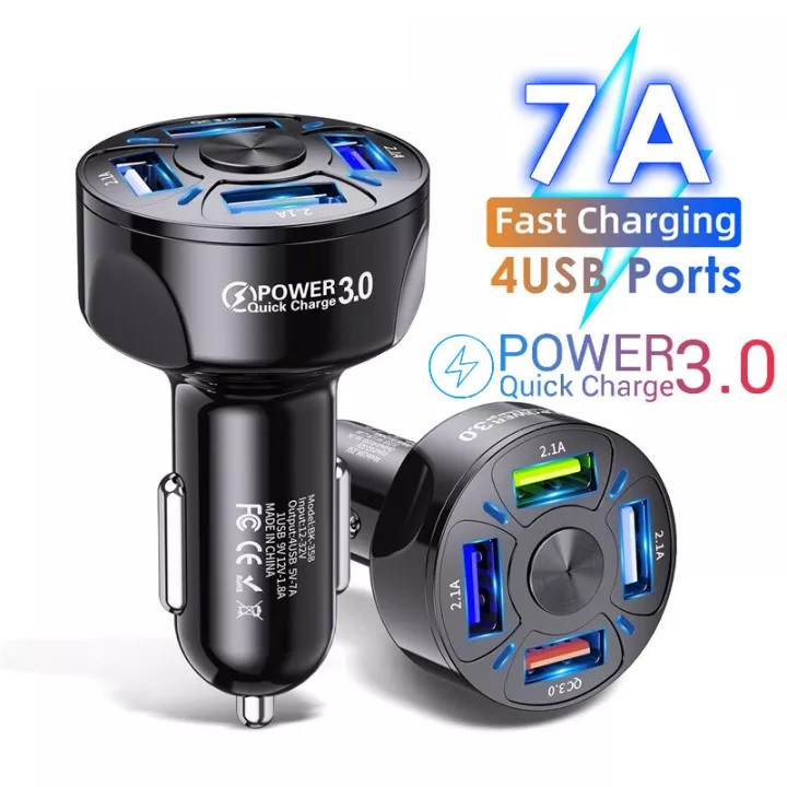 Fast Car Charger 4 USB Port Dual Adapter Socket Universal For Smart Phone 7A 3.0 USB Fast