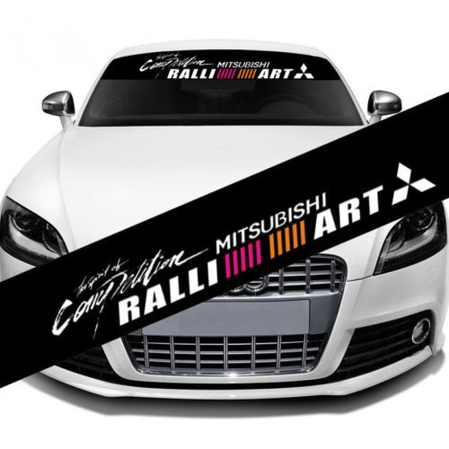 Car RALLI ART Windshield Sticker Sun Break front or back with Background Black and Reflector Letters